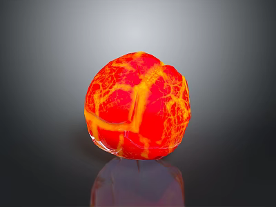 Vibrant Red And Yellow Fruit Ball With Cracked Surface On Black Background 3d model