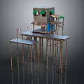 Elevated Scenery Featuring Stilted House Rusty Metal Pillars Wooden Platforms Green Awnings And Colorful Flags