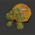 Colorful 3D Floating Island Scene With Tree Path Archway And Red Bird