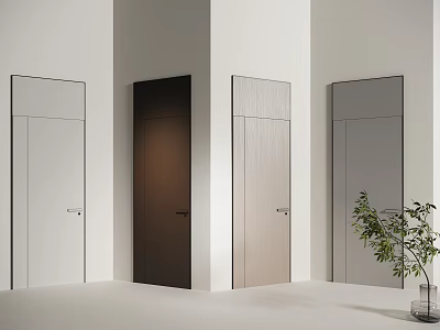 Modern Hinged Doors In White Brown Gray And Wooden Finishes With Indoor Plant 3d model