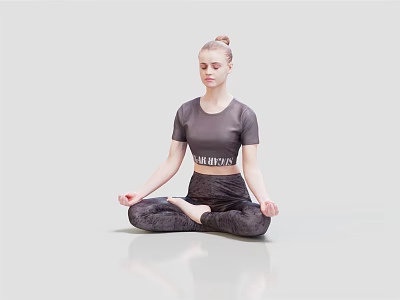 Woman Practicing Yoga In Cross Legged Pose Wearing Gray Activewear On White Background 3d model
