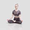 Woman Practicing Yoga In Cross Legged Pose Wearing Gray Activewear On White Background