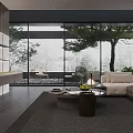 Modern Living Room Interior With Grey Sofa Striped Accent Wall White Cabinetry And Lighting