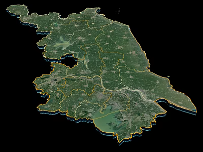 3D Map Themed Wall Decor With Green Land Yellow Borders And Black Background 3d model