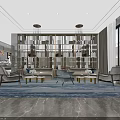 Modern Hotel Lobby Interior With Marble Floor Hanging Pendant Lights Front Desk And Decorative Paintings