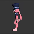 Pink Rabbit Character With Large Eyes Blue Top Hat And Vest Standing In Black Background