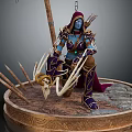 Blue Skinned Armored Game Character With Bow Claws Bones And Spikes On Stone Pedestal