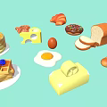 Fresh Breakfast Food Selection Including Pancakes Waffles Croissant Donut And Egg