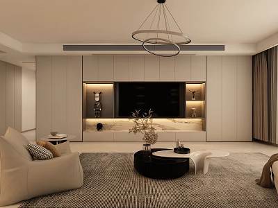 Modern Living Dining Room Interior With Chandelier TV Wall Sofa And Coffee Table 3d model
