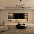 Modern Living Dining Room Interior With Chandelier TV Wall Sofa And Coffee Table