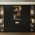 Modern Luxury Black Bookcase With Glass Shelves Lighting And Decorative Books
