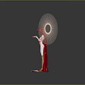 Red Haired Character In Red Robe With Circular Red Patterns And Sun Background Art Design