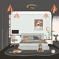 Modern Kids Room With White Bed Pink Chair Rabbit Painting Round Light Rug And Toys