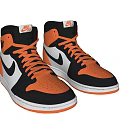 Nike High Top Sneakers Featuring Black Orange White Color Scheme 3d model
