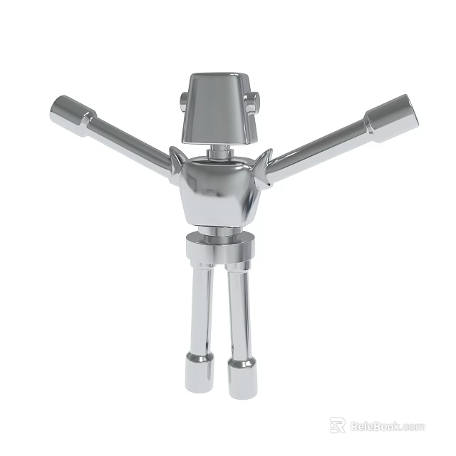 Silver Metallic Robot Figure With Extended Arms And Legs Design 3d model 