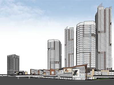 Modern High Rise Office Buildings With Glass Curtain Walls And Low Rise Supporting Facilities 3d model