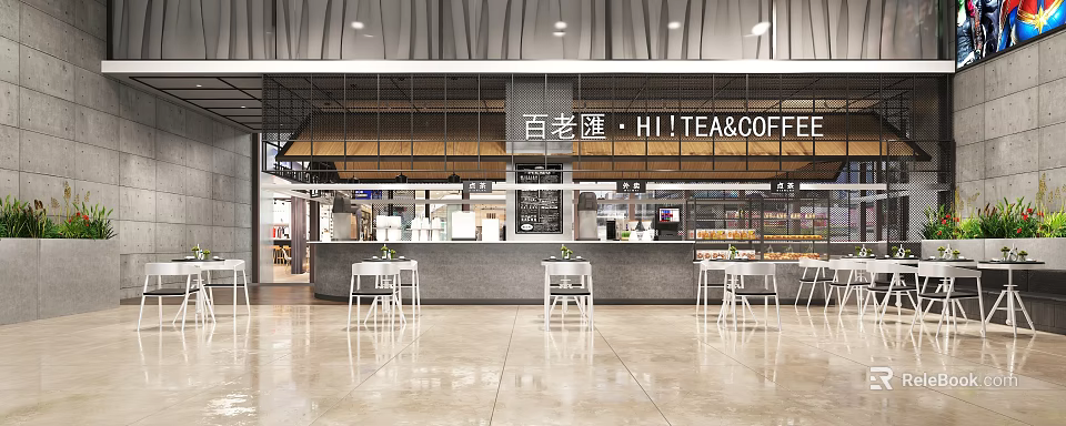 Modern HI TEA COFFEE Café Interior With Counter White Chairs And Tables 3d model 