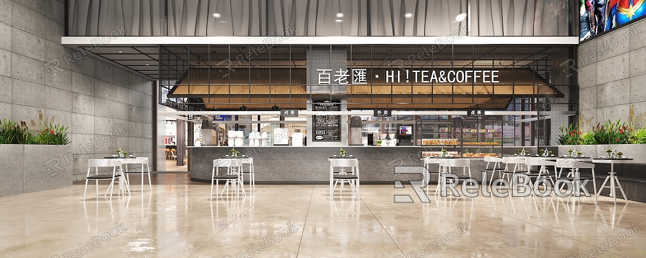 Milk Tea Shop Coffee Shop Industrial Style Coffee Shop Iron Net Coffee Shop loft Style Grey model