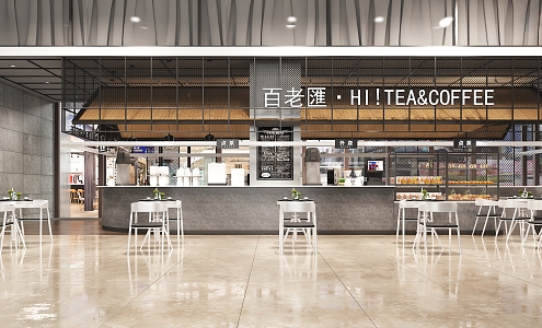 Milk Tea Shop Coffee Shop Industrial Style Coffee Shop Iron Net Coffee Shop loft Style Grey 3d model