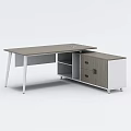 Modern Office Desk With White Cabinet Gray Tabletop And Functional Drawer Design 3d model