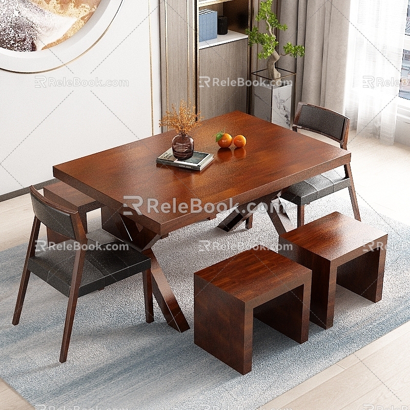 Chinese Restaurant Dining Table and Chair 3d model