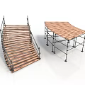 Construction Scaffolding System Featuring Wooden Planks Staircase And Platform Design