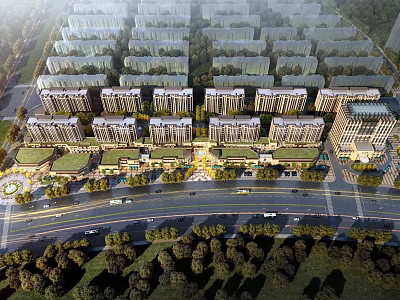 Aerial View Planning of Neatly Arranged Residential Buildings With Greenery and Roads 3d model
