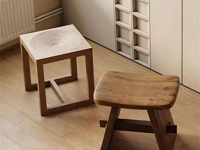 Natural Wooden Stools With Simple Design For Home Interior Decor 3d model