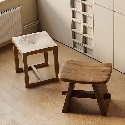 Natural Wooden Stools With Simple Design For Home Interior Decor 3d model
