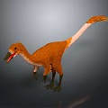 Feathered Dinosaur 3D Model With Orange Feathers Long Tail Open Mouth And Green Legs
