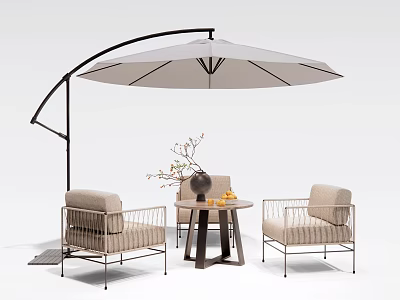 Outdoor Table With Chairs And Cantilever Umbrella For Patio Decorative Setup 3d model