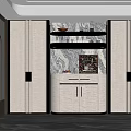 Elegant Modern Wine Cabinet Design With Marble Backsplash And Metal Accents