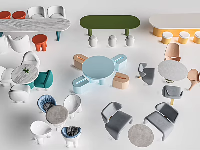 Various Colors Kids Table With Different Designs And Matching Chairs For Children 3d model