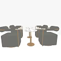 Four Piece Leisure Sofa Set with Gray Upholstery Gold Metal Frame and Round Coffee Table