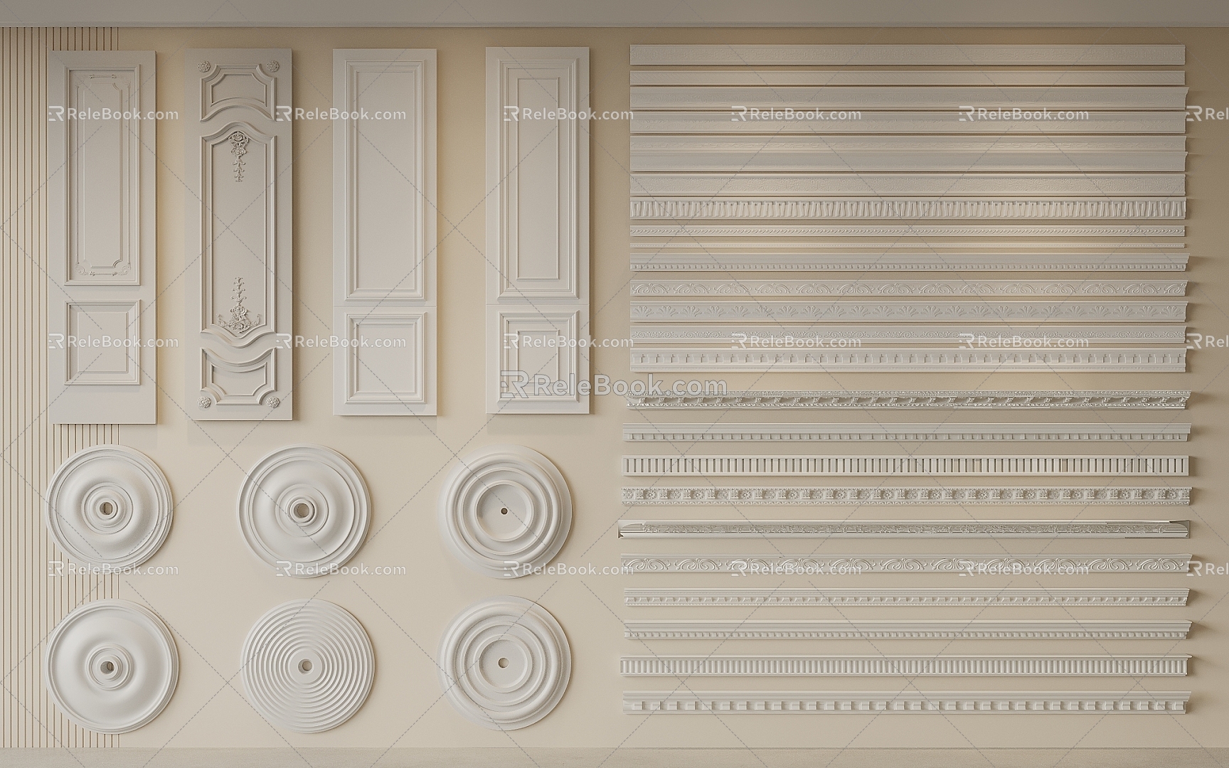 French Gypsum Line Carved Light Panel Gypsum Disc Wall Panel 3d model