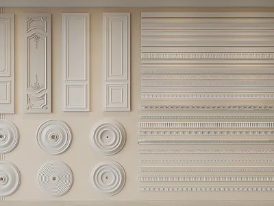 French Gypsum Line Carved Light Panel Gypsum Disc Wall Panel 3d model