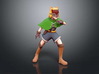 Game Movie Character With Blonde Hair Green Cape Brown Gloves Shorts And Brown Boots 3d model