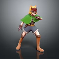Game Movie Character With Blonde Hair Green Cape Brown Gloves Shorts And Brown Boots