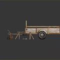 Outdoor Wooden Trailer Scene With Grill Grass Stones And Wheel