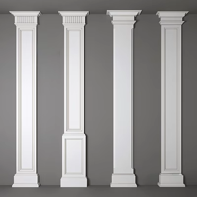 White Modern Roman Columns With Simple Lines And Different Design Styles 3d model