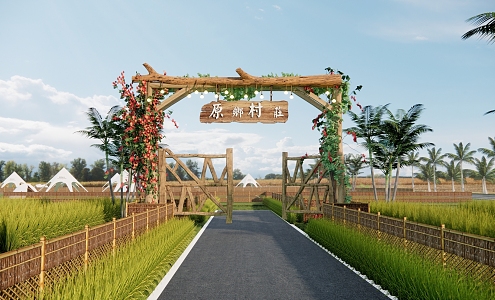 Modern Entrance Gate Park Entrance Gate Camping Entrance Nong Guan Gate Wooden Gate Park Entrance View Wall 3d model