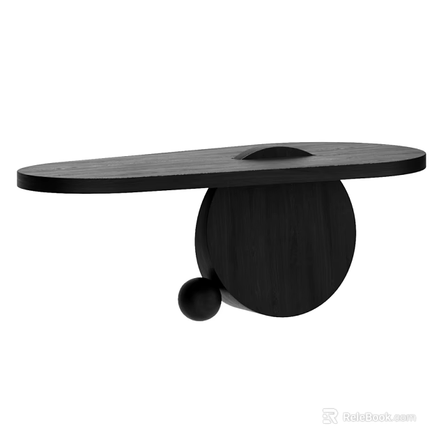 Modern Minimalist Black Solid Wood Dining Table With Unique Irregular Tabletop And Artistic Circular Base 3d model 