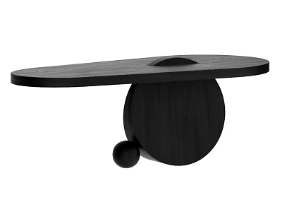 Modern Minimalist Black Solid Wood Dining Table With Unique Irregular Tabletop And Artistic Circular Base 3d model