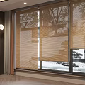 Modern Bamboo Window Blinds In Interior With Trees And Garden View 3d model