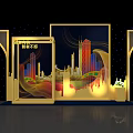 Popular Photo Check In Spot With Golden Frame City Skyline And Starry Background