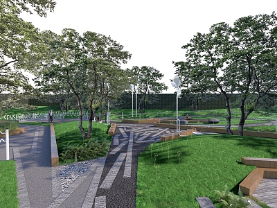 Modern landscape park elderly health park handrail promenade 3d model