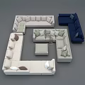 Modern Modular Sofa Set With Beige And Dark Blue Sections Cushions And Ottoman 3d model