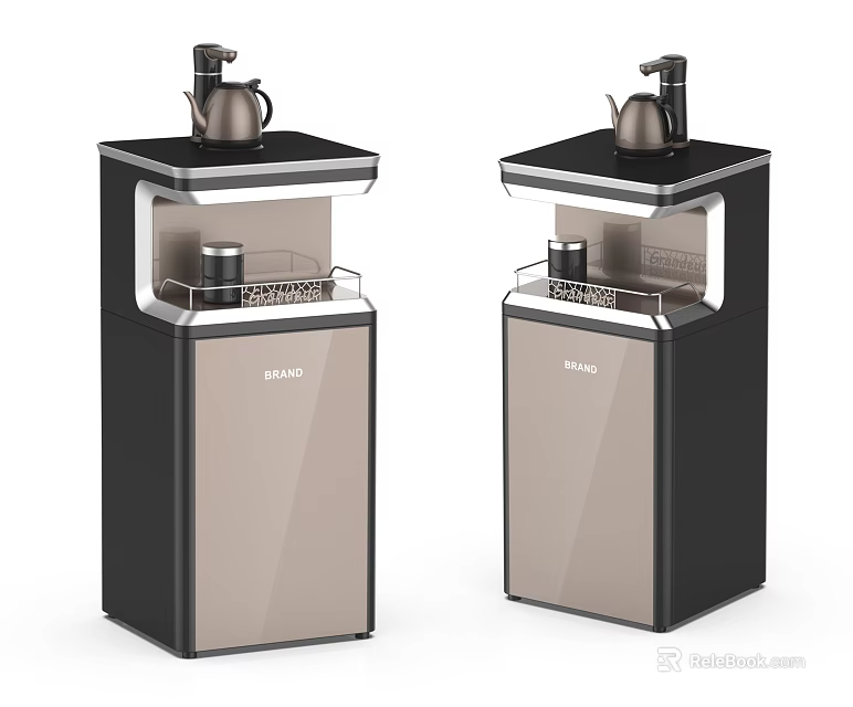 EMAX Electric Water Dispenser With Black And Gold Design Storage Shelf And Tea Pot Holder 3d model 