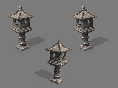 Traditional Pagoda Style Outdoor Lamps With Stone Pedestal And Openwork Design 3d model