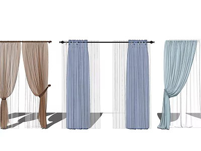 Different Colored Curtains With Sheer Panels And Various Hanging Styles 3d model